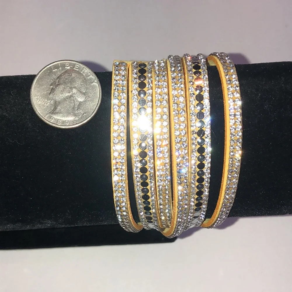 Crystal-Embellished Yellow Boho Wrap Bracelet